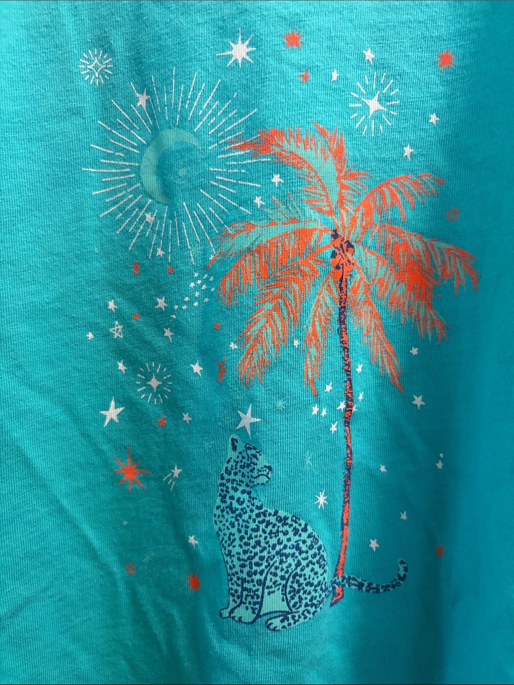 Vintage Northern Reflections Turquoise Graphic Tee with Palm, Leopard & Stars XL